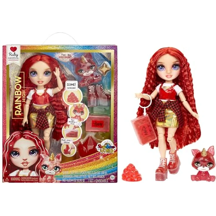 Rainbow High Anziehpuppe Classic Ruby Fashion Doll - Glitzerhaftes Haustier & lange Haare – Bild 2