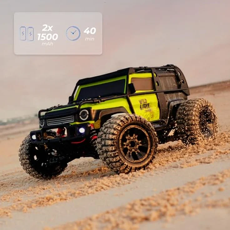 Overmax X-Vast RC Auto 4x4 Offroad Crawler 1:10 mit LED, 2 Akkus, Öldruckstoßdämpfer, 30 km/h, Neongrün – Bild 4
