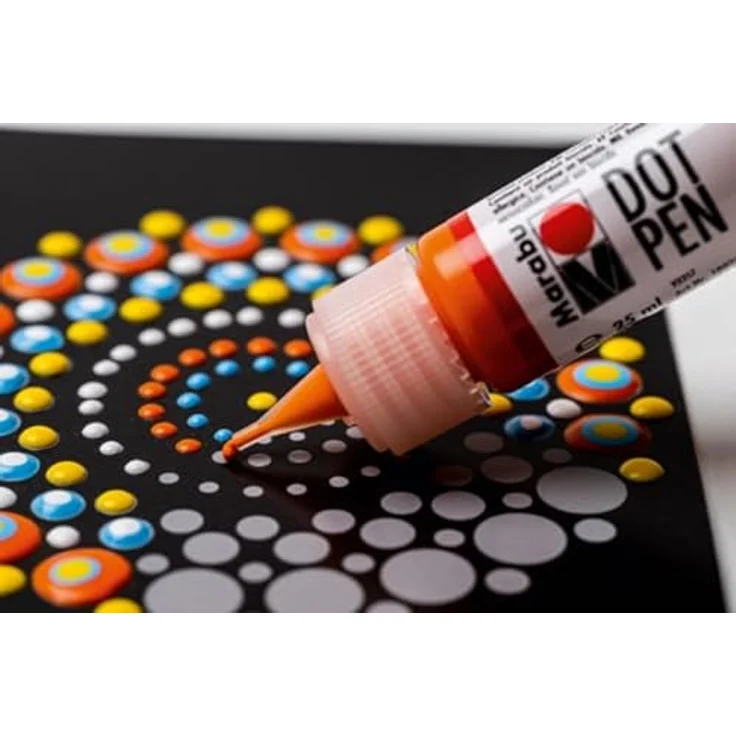 Marabu Dot Pen Set "Mandala", 4 x 25 ml punktfarbige Wasserbasis, matt & erhaben, in Hellblau, Orange, Gelb und Weiß für Dotting-Technik – Bild 5