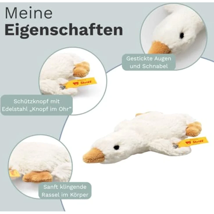 Steiff Gilda Gans Greifling mit Rassel, kuscheliges Plüschtier für Babys ab 0 Monaten, 13 cm, weiß, handgefertigt, Pflegeleicht – Bild 3