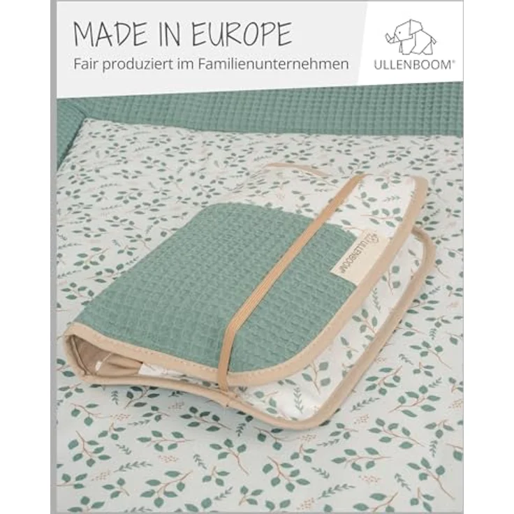 ULLENBOOM ® Windeltasche Floral-Grün, Wickeltasche für bis zu 3 Windeln mit Feuchttücher-Organizer, 100% Baumwolle, Made in EU – Bild 3