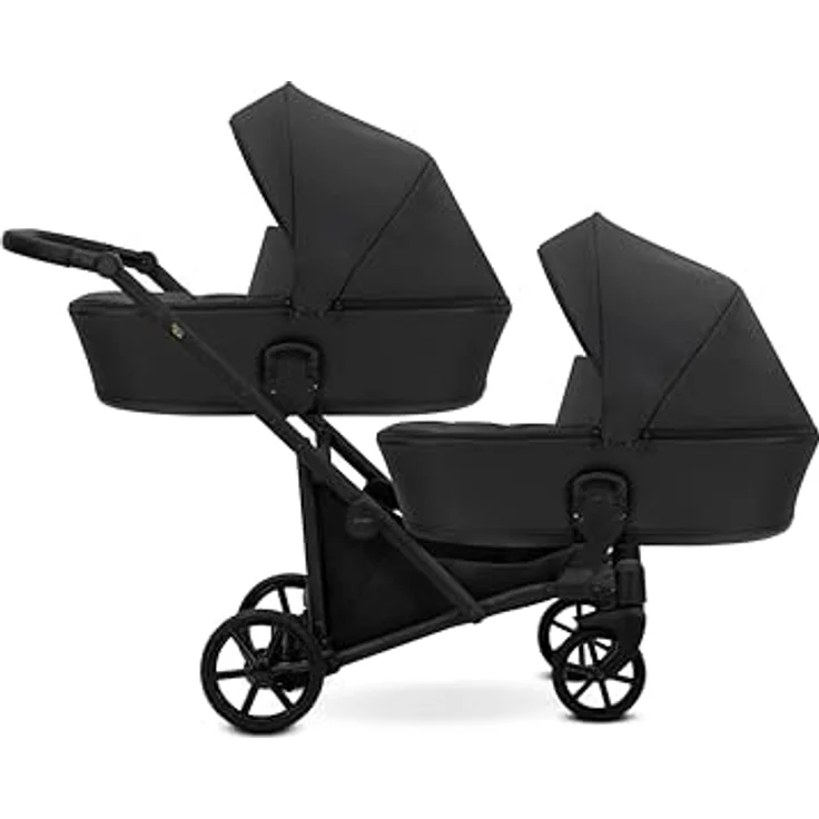 Kunert BRAV DUO Zwillingskinderwagen 2 in 1, Aluminiumrahmen mit Komfort- und Sicherheitsfeatures, schwarzes Kunstleder – Bild 2