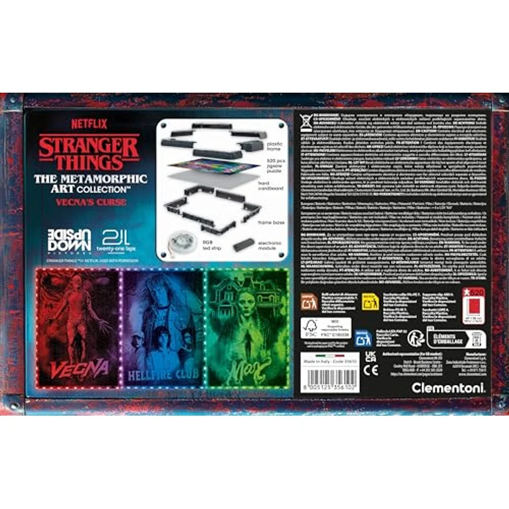 Clementoni Stranger Things Metamorphic Art Collection Vecna, 520 Teile Puzzle mit beleuchtetem RGB-Rahmen, offizielles Merch-Set für Fans & Sammler, ideal als Deko & Geschenk – Bild 2