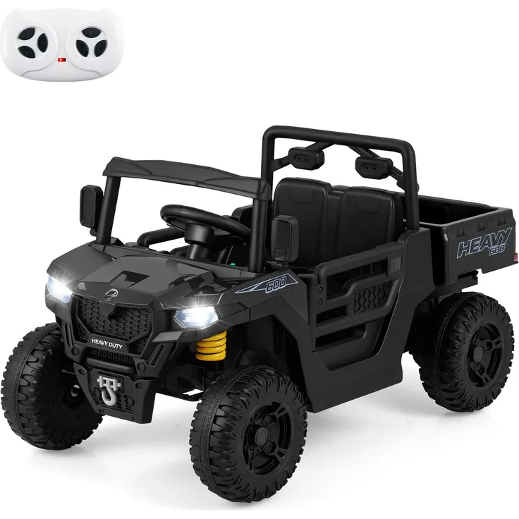 GOPLUS 2-Sitzer Kinder Elektroauto mit Fernbedienung, Musik und Scheinwerfer, einstellbare Geschwindigkeiten für 3-8 Jahre, Schwarz