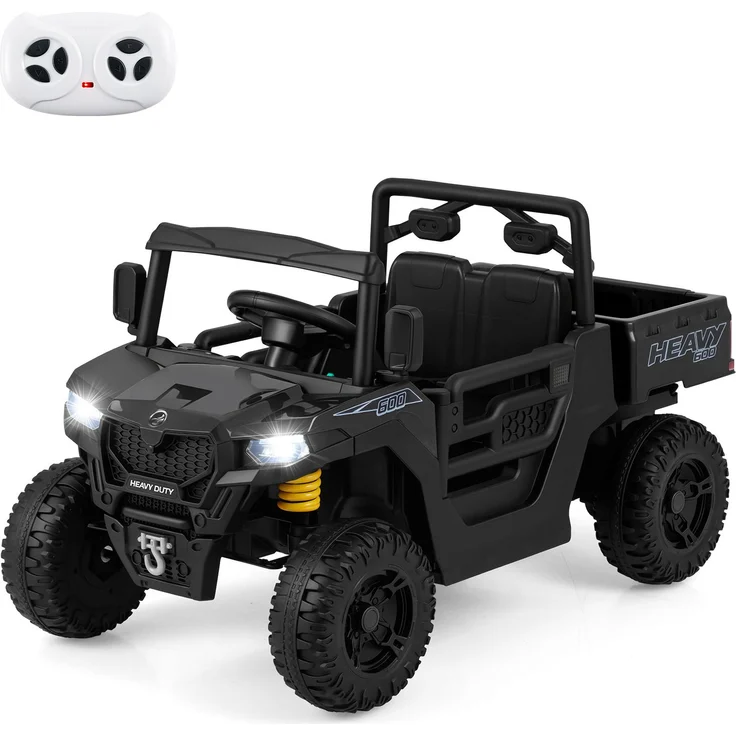GOPLUS 2-Sitzer Kinder Elektroauto mit Fernbedienung, Musik und Scheinwerfer, einstellbare Geschwindigkeiten für 3-8 Jahre, Schwarz