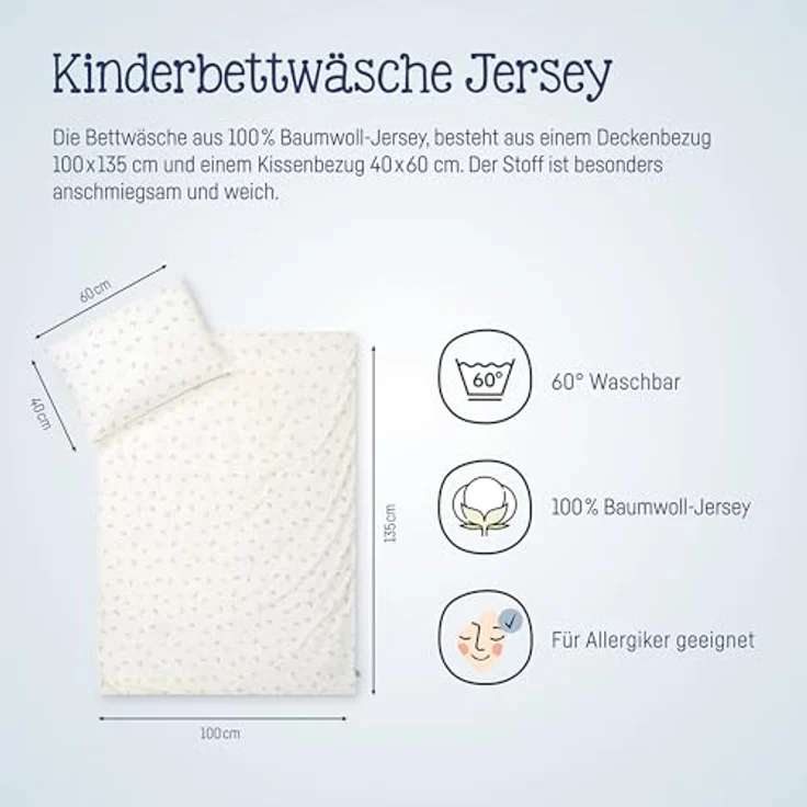 Julius Zöllner Bettwäsche Jersey Little Bow, 2-teiliges Set 100x135 cm und 40x60 cm, schadstoffgeprüft und hautfreundlich – Bild 4