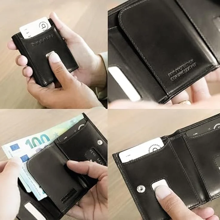 bugatti Secure Slim Mini Börse Spezial mit XL-Münzfach und RFID-Schutz aus Leder, schwarz Nappa – Bild 5