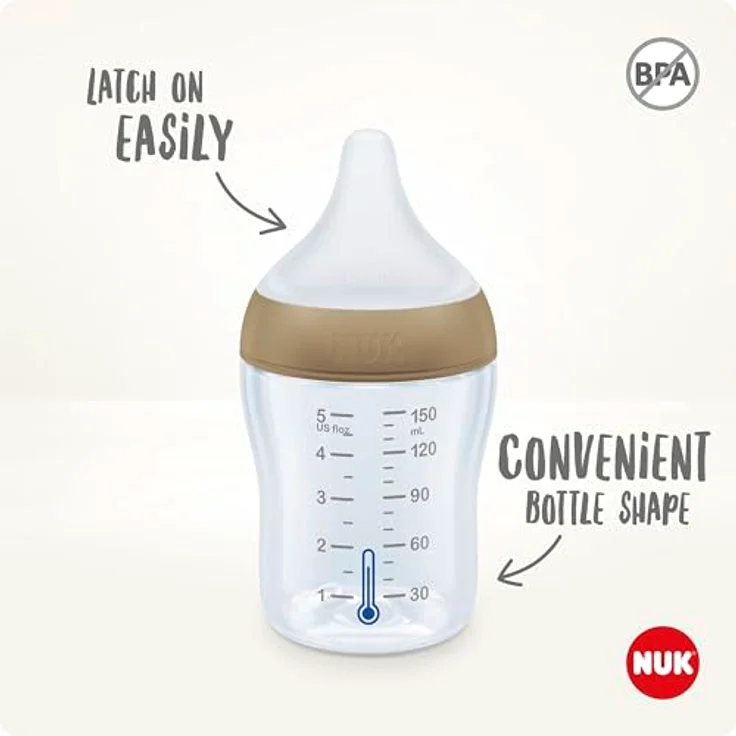 Nuk PP-Flasche Perfect Match 150 ml, Silikon-Sauger Gr. S, Temperaturkontrolle, Anti-Colic, Regenbogen - Weiß – Bild 3
