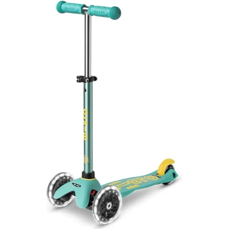 Micro Micro Eco Kinderscooter Mini Deluxe, Verstellbarer Lenker, Leuchtrollen, 2-5 Jahre, für Jungen und Mädchen, Mint
