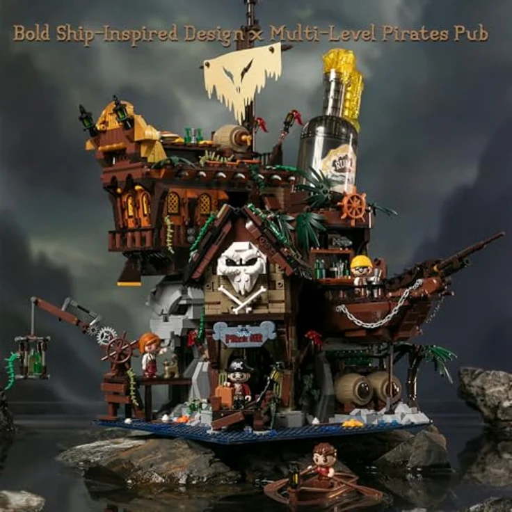 Pantasy The Pirates Pub, Klemmbausteine Set mit 2800 Teilen und 4 Minifiguren, 58 cm hohe Piraten-Taverne im Schiffswrack-Stil – Bild 2