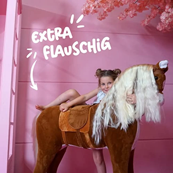 Pink Papaya Giant XXL Kinder Spielpferd zum Reiten ELSA 125 cm | Plüschpferd | Fast lebensgroßes Pferd zum Reiten für Kinder | Stehpferd bis 100kg belastbar mit Sounds - Preisvergleich – Bild 3