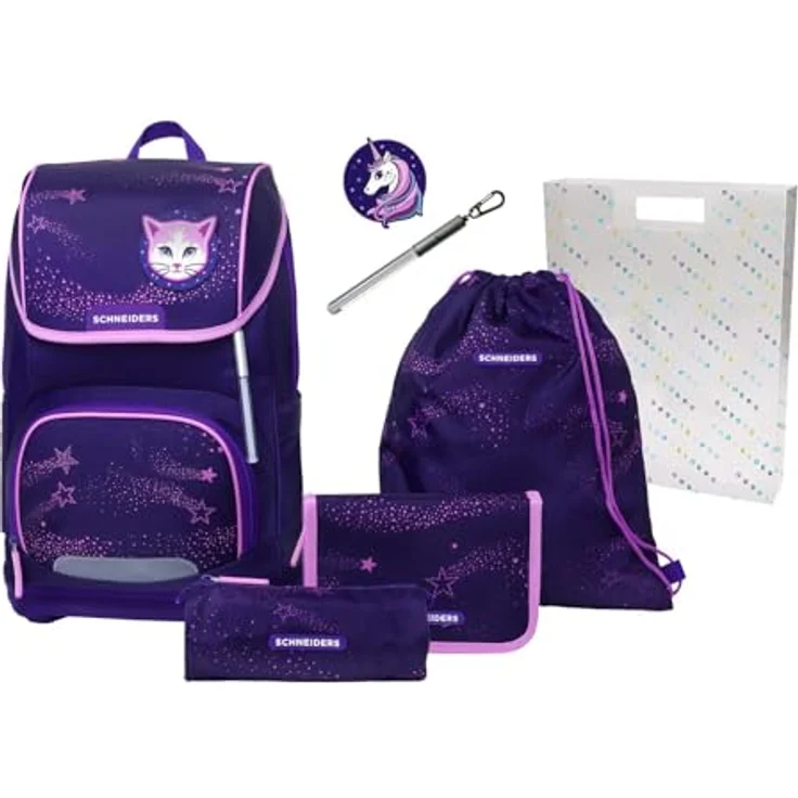 Schneiders Ergoplus 2in1 Schulranzen Set, 7-teilig, 22L, mit LED-Leuchtstab, ergonomischem Design und reflektierenden Bereichen, violett – Bild 1