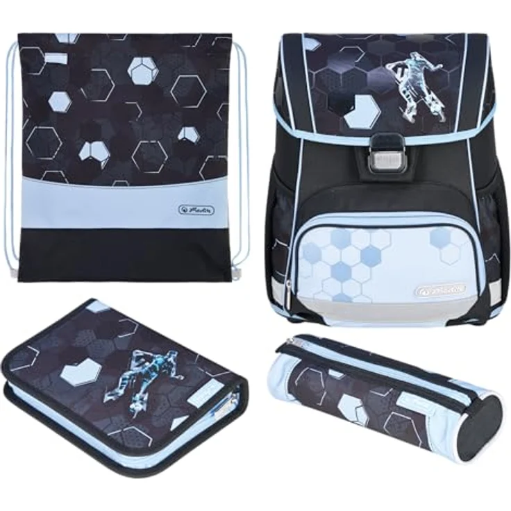 Herlitz Schulranzen Loop Plus, ergonomischer Schulranzen aus Polyester mit reflektierenden Materialien, 310x390x220mm, Cyber Soccer – Bild 1