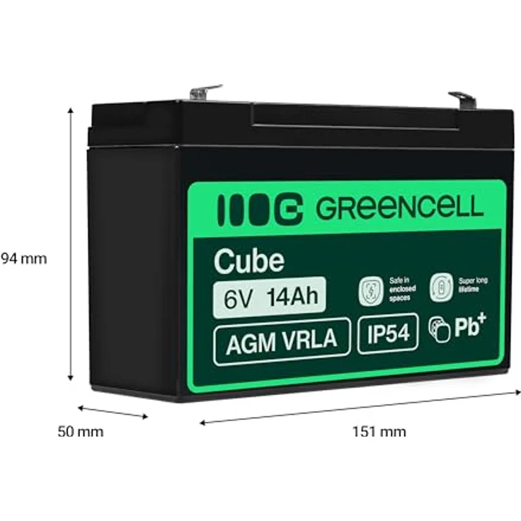 Green Cell AGM 6V 14Ah VRLA Blei-Batterie, zyklenfest für Elektro-Spielzeug, Alarm- und Notstromversorgung, Schwarz – Bild 2