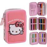 Hello Kitty Federmäppchen gefüllt, Schulutensilien-Set mit 24-teiligem Zubehör für Kinder, bunt