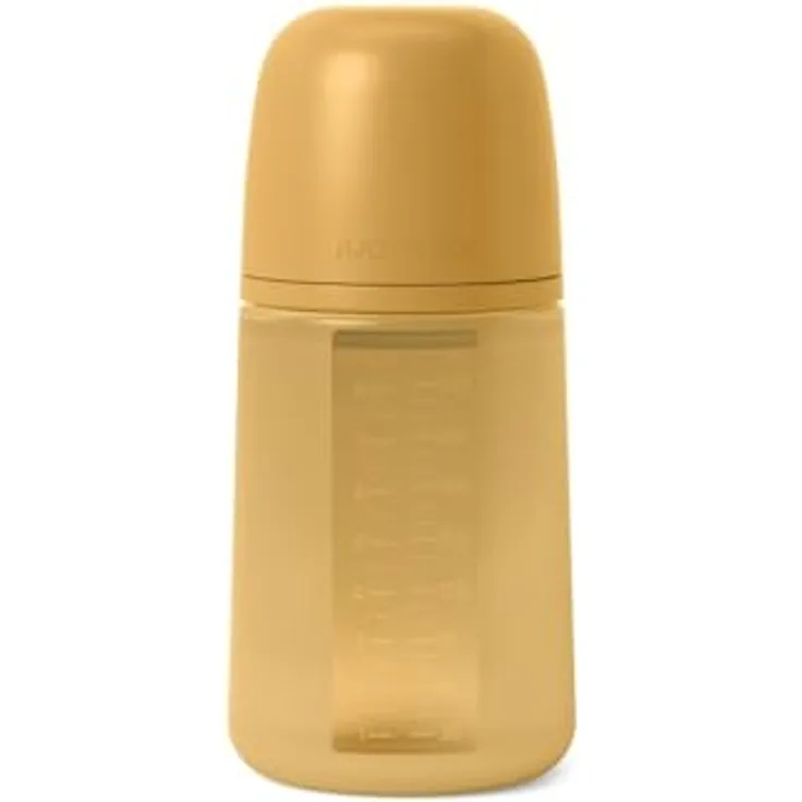 Suavinex Silikonflasche, 240 ml mit physiologischem Sauger SX Pro, Anti-Colic-Ventil, mittlere Durchflussmenge (M), für Babys + 3 Monate, Colour Essence, Senf