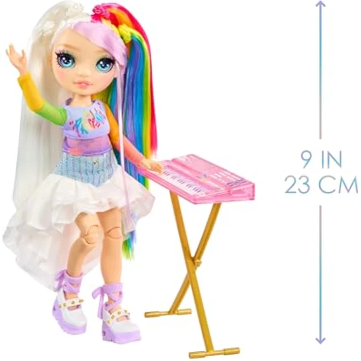 Rainbow High Anziehpuppe Jr High Rockband Fashion Doll Amaya, Rockstar-Look mit Keyboard und coolen Accessoires – Bild 4