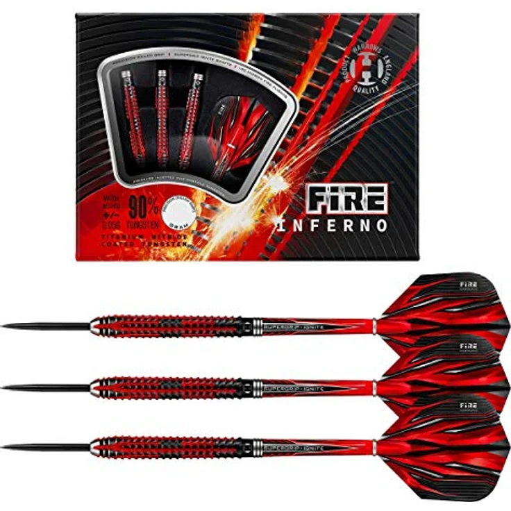 Harrows Fire Inferno, 90% Tungsten Steeldart mit 26g, konisch zulaufendes Barrel, schwarz-rotes PVD-Finish, Shark Grip – Bild 1
