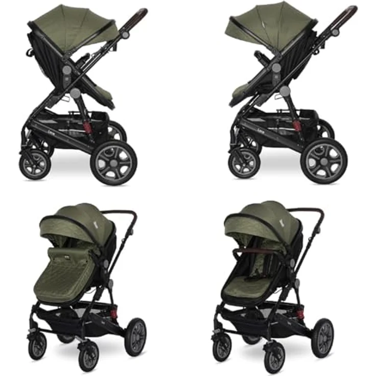 Lorelli Kinderwagen Lora faltbar Gummiräder Tragetasche Sportsitz Fußabdeckung, grün – Bild 5