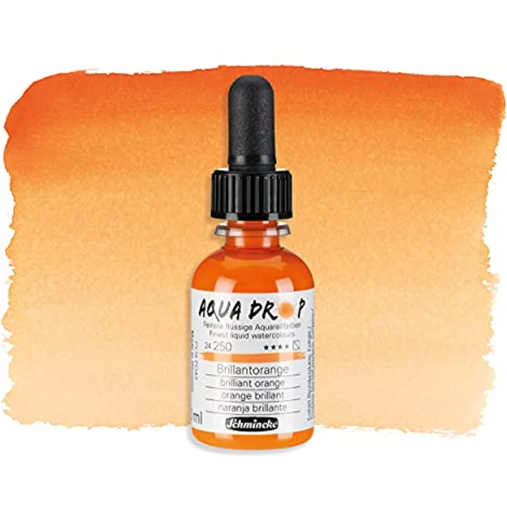 Schmincke AQUA DROP Brillantorange, flüssige Aquarellfarbe, pigmentbasiert, 30 ml Pipettenflasche für Urban Sketching und Handlettering – Bild 2