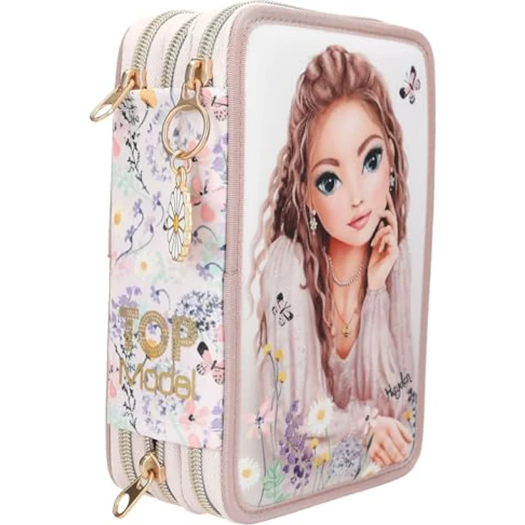 Depesche TOPModel Summer Feeling, gefüllte 3-Fach Federtasche in Rosa, mit 18 Bunt- und Filzstiften, Lineal, Schere und Blumen-Motiv – Bild 2
