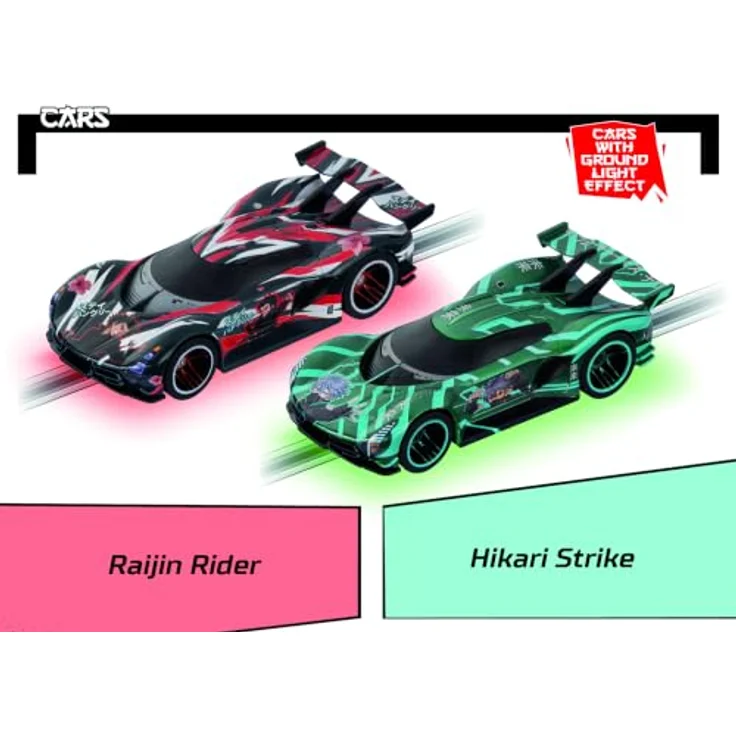 Carrera GO!!! Ronin Racers Start-Set, Rennbahn mit 4,9 m Streckenlänge, elektronischem Rundenzähler und spektakulärem Unterbodenlicht – Bild 2
