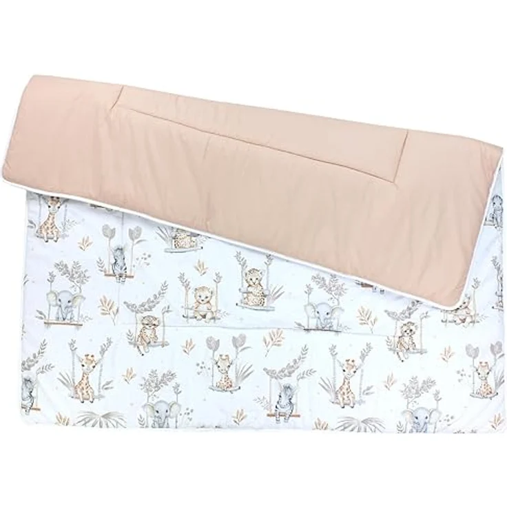 TupTam Krabbeldecke 120x120 cm, Gepolsterte Spieldecke aus Baumwolle, Weich & Hautfreundlich, Farbe: Safari Schaukel Beige, OEKO-TEX, XXL – Bild 4