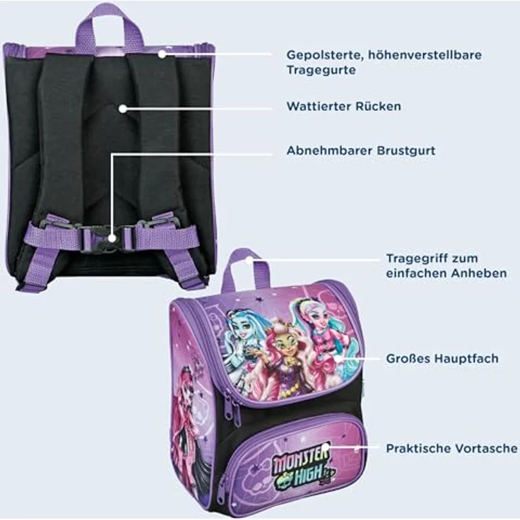 Scooli Vorschulranzen Cutie, Monster High, Kindergartenrucksack mit 6,5 l Volumen und gepolsterten Tragegurten – Bild 4