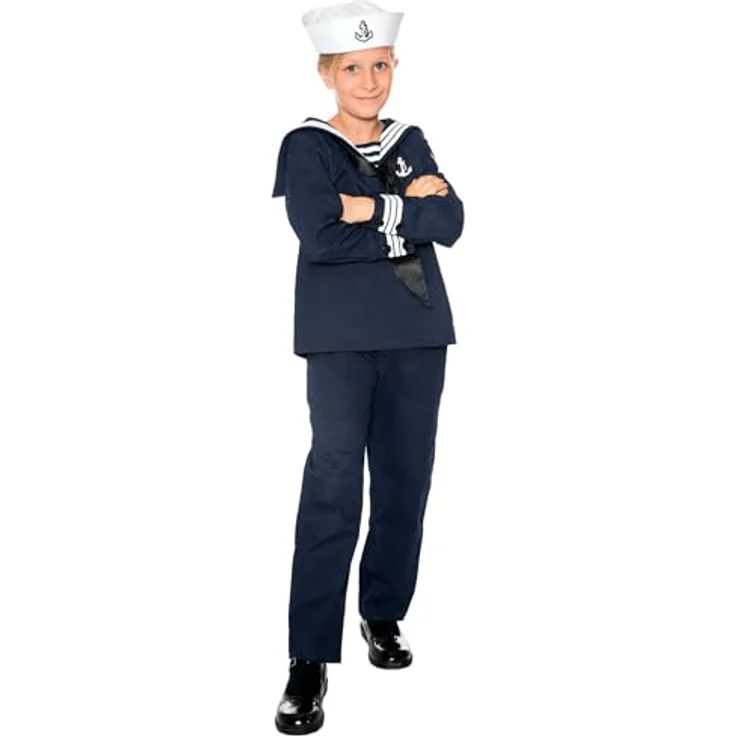 Maskworld Klassisches Matrosen Kinder-Kostüm - Verkleidung Uniform Anzug für kleine Seemänner - Größe 140, 4-teilig aus Baumwolle & Polyester – Bild 2