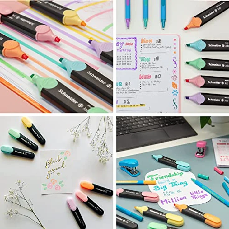 Schneider Job 150 Pastell Textmarker (türkis, mint, flieder, rosé, pfirsich, vanille) 6er Etui – Bild 4