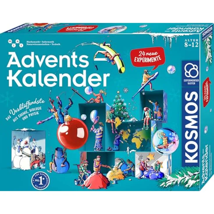 KOSMOS 661090 Experimentierkasten Adventskalender 2025, 24 spannende Experimente für Kinder ab 8 Jahren, Spielzeug-Adventskalender für Chemie, Physik und Geologie
