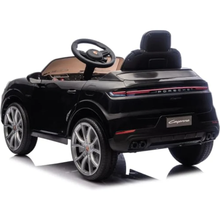 Vrooomy Porsche Cayenne Elektro-Kinderauto 12V, mit Fernbedienung, für Kinder 1-5 Jahre, schwarz, sanfte Beschleunigung, LED-Scheinwerfer, Sicherheitsgurt – Bild 2