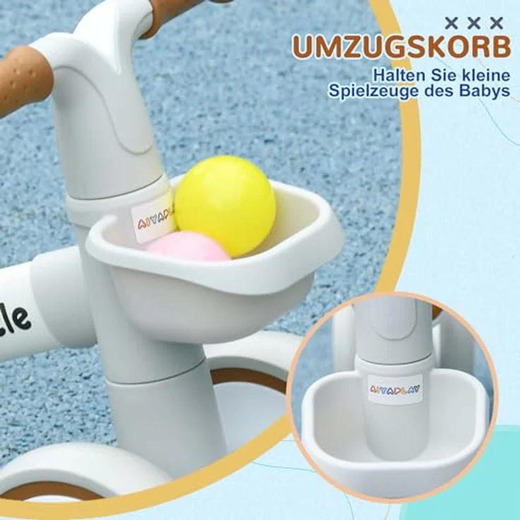 AIYAPLAY Laufrad für Kleinkinder, verstellbarer Sitz, 7 Zoll TPU-Räder, braun+weiß, 56 x 27 x 39 cm – Bild 5