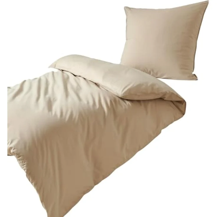 Traumschlaf Basic Uni Bettwäsche Chambray Sand, 1 Bettbezug 140 x 200 cm + 1 Kissenbezug 70 x 90 cm - Temperaturausgleichend und hautsympathisch – Bild 1