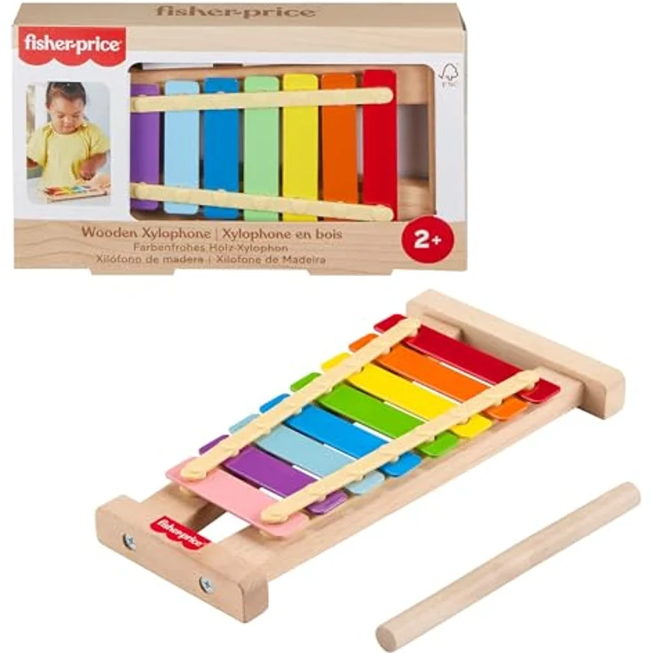 Fisher-Price® Holz-Xylophon, spielerisches Musikinstrument aus FSC-zertifiziertem Holz mit bunten Klangstäben – Bild 1