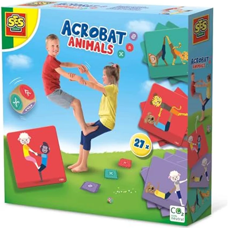 SES Creative Akrobatische Tiere, Yoga-Spielset für Kinder ab 5 Jahren, 27 Karten + Würfel, Outdoor Motorik-Aktivitäten, Made in Holland – Bild 1