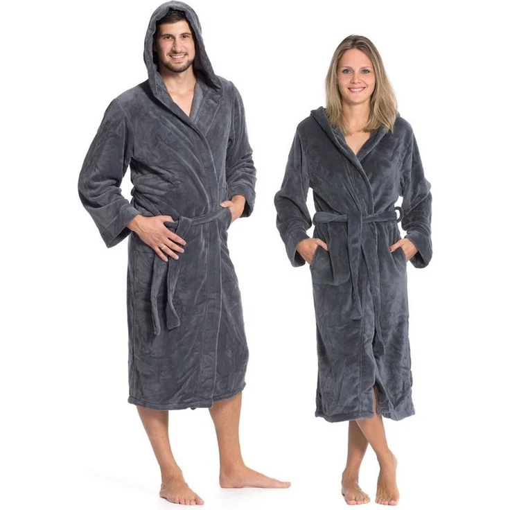 ZOLLNER Unisex-Bademantel, 100% Polyester, Kapuze, Gürtel, Saugstark & Schnell trocknend, wollweiß / marine / weinrot / schwarz / graphit, S-XXL – Bild 1
