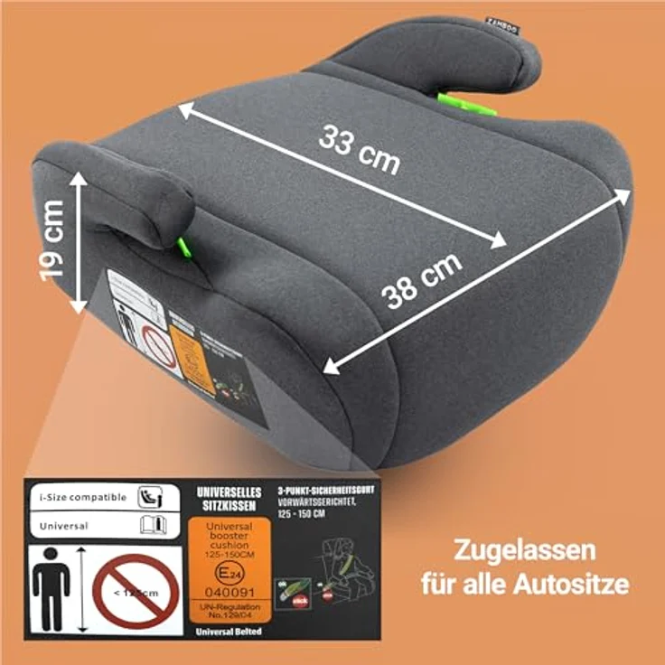 Zamboo Auto-Kindersitzerhöhung i-Size für 7-12 Jahre, Dunkelgrau, stabil & pflegeleicht – Bild 8