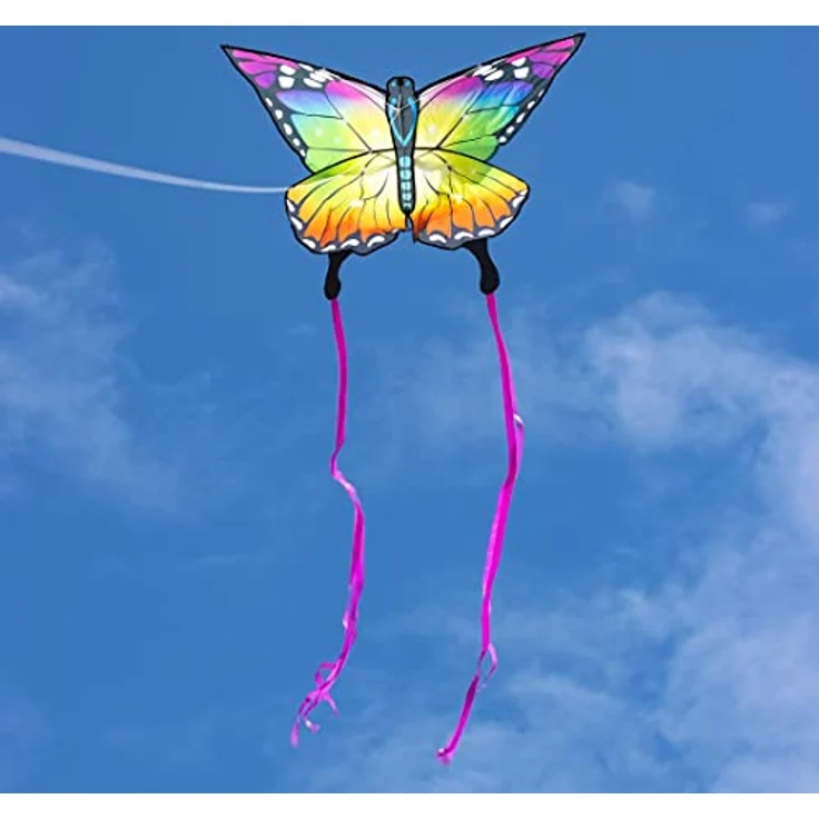 HQ Design Ecoline Butterfly Kite, Rainbow Kinderdrachen 95x120cm mit 1,9m Drachenschwanz, 25m Polyesterschnur, ideal für wenig Wind (2-4 Bft), ab 5 Jahren – Bild 4