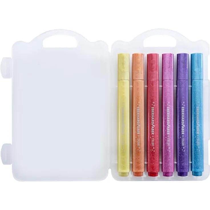 Eberhard Faber 551214 Filzstifte Set Glitzer, 6 dicke Malstifte mit ergonomischer Dreikantform, Strichstärke 2 mm, im praktischen Kunststoffetui – Bild 2