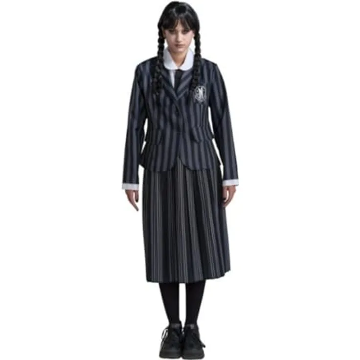 Chaks Wednesday Kostüm Schuluniform Nevermore Wednesday Addams für Damen Gr. XS-L schwarz Fasching Halloween (L)