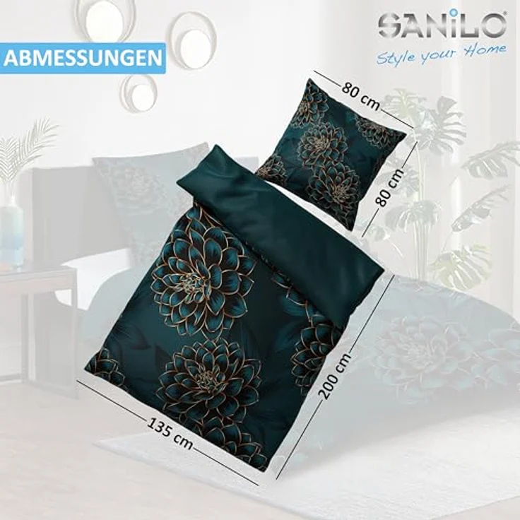 Sanilo® Bettwäsche 135x200 cm, 100% feinste Baumwolle, 2-teilig, Oeko-TEX Zertifiziert, Dahlien Muster – Bild 5
