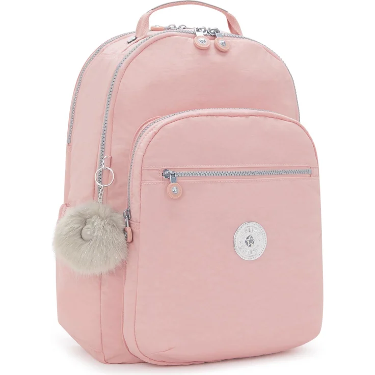 Kipling Seoul Lap, Kindergartenrucksack mit 15-Zoll-Laptopfach, Rosa, verstellbare Schultergurte und praktische Taschen