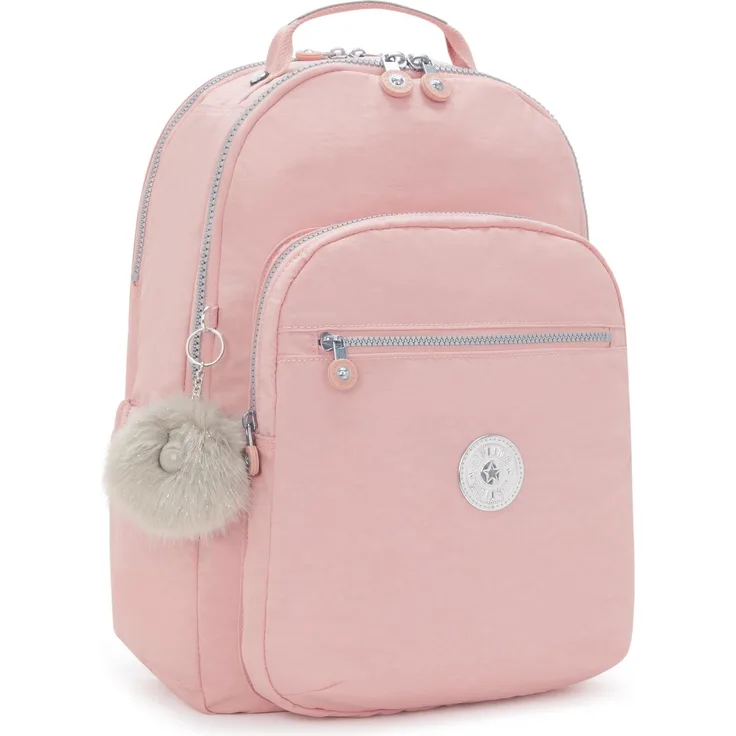 Kipling Seoul Lap, Kindergartenrucksack mit 15-Zoll-Laptopfach, Rosa, verstellbare Schultergurte und praktische Taschen