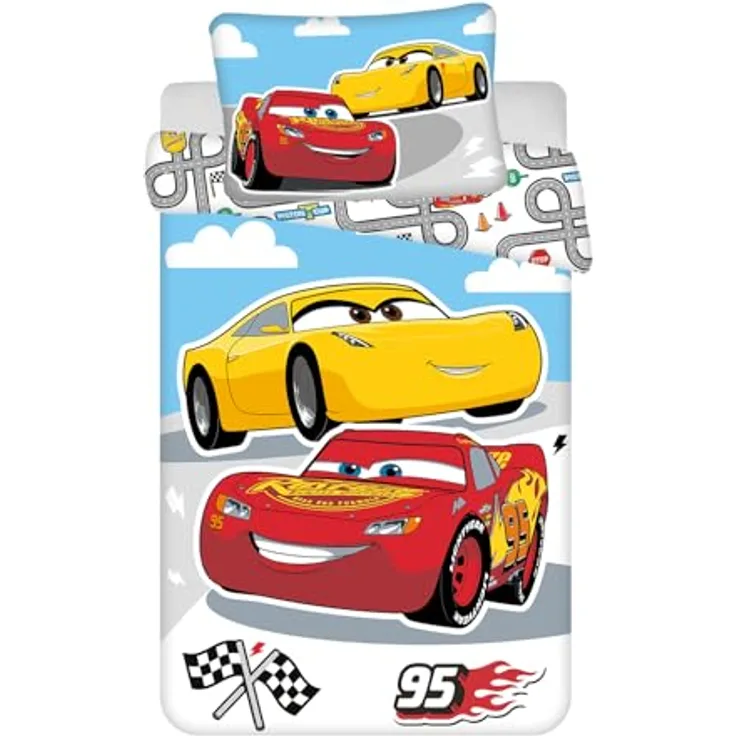 Jerry Fabrics Bettwäsche Set Cars 100 x 135 cm 100% Baumwolle, Kinderbettwäschen, Öko Tex Standard 100