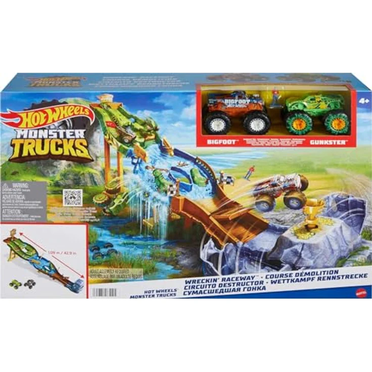Hot Wheels HJG32 - Monster Trucks Rennstrecke Spielset mit den Monster Trucks Bigfoot und Gunkster für Kopf-an-Kopf-Rennen, Autospielzeuge für Kinder ab 4 Jahren - Preisvergleich – Bild 7