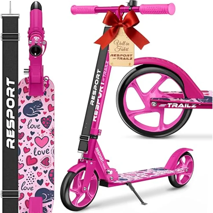RE:SPORT Cityroller RE:SPORT® Trailz, höhenverstellbar & klappbar, 200mm Räder, inkl. Tragegurt & Klingel, bis 100 kg belastbar, für Kinder & Erwachsene