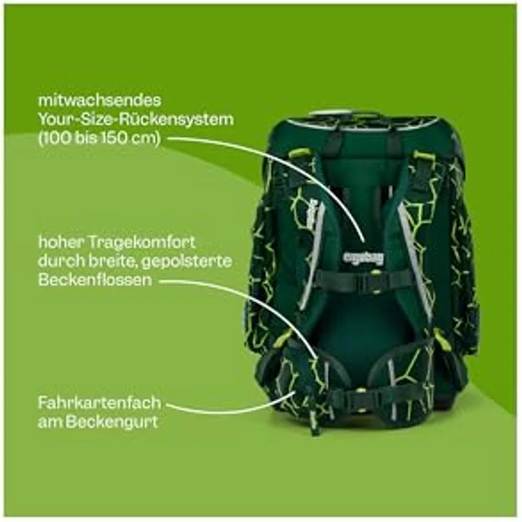 ergobag cubo Set, ergonomischer Schulrucksack 5-teilig für 1. Klasse, höhenverstellbar, mit Sportbeutel und gefülltem Federmäppchen, Umweltfreundlich aus 27,7 recycelten PET-Flaschen – Bild 5