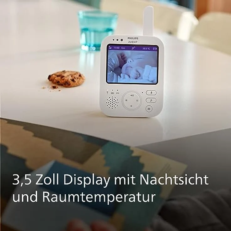 Philips Avent Babyphone mit Kamera Premium – sicheres Video Babyphone, 3,5 Zoll Bildschirm, 4-Fach Zoom, Nachtsicht, Gegensprechfunktion, Schlaflieder, Raumtemperatur, Baby Monitor (Model SCD891/26) – Bild 3