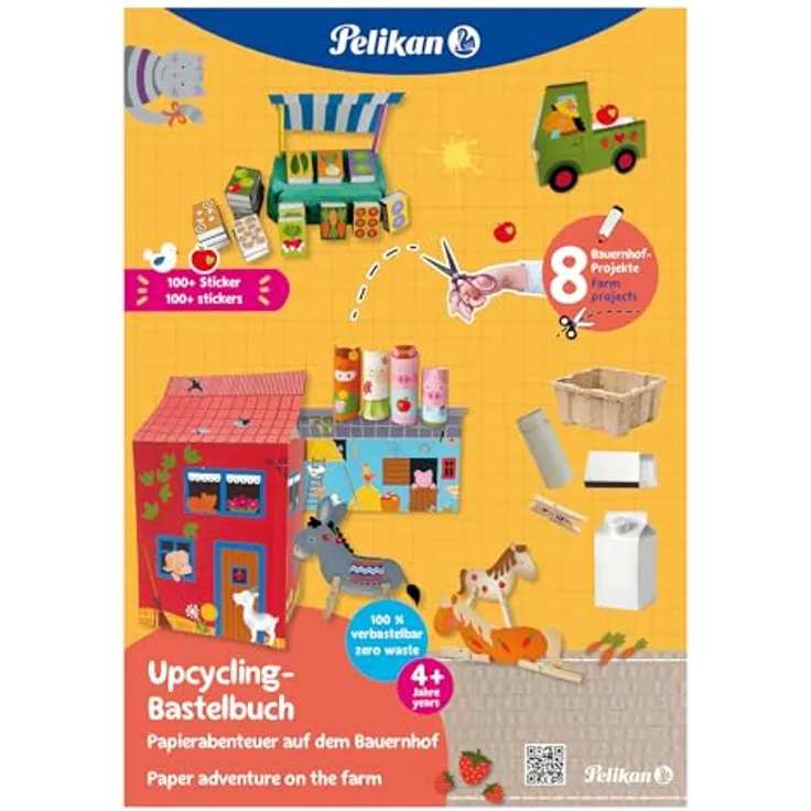 Pelikan 102070 Bastelbuch, Papier - Upcycling-Bastelbuch mit Stickern Bauernhof für 5-7 Jährige Kinder